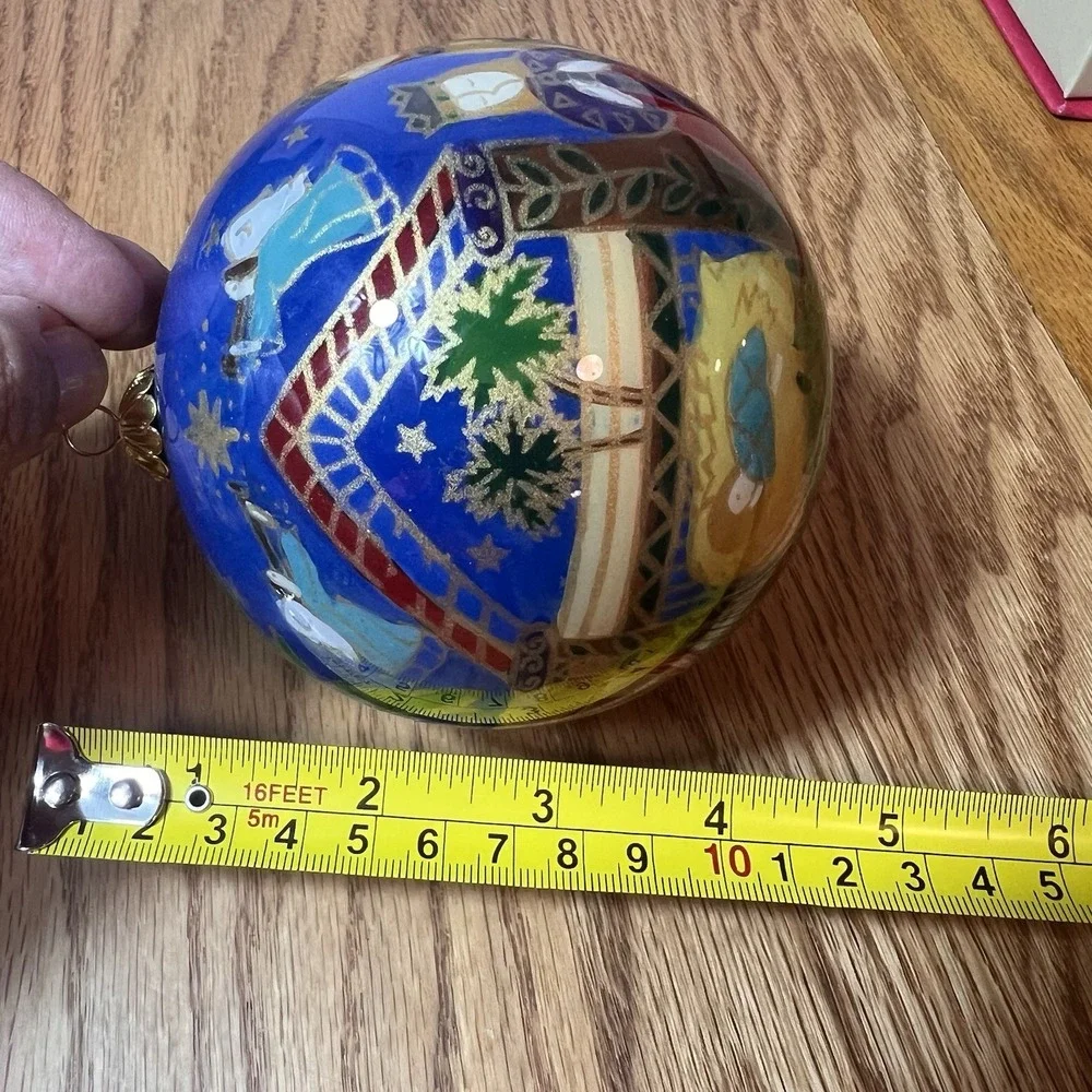 2010 Pier 1 Li Bien Nativity Reverse Painted Glass Christmas Ornament w Box